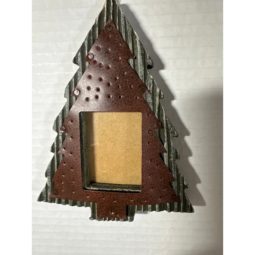 Rustic Galvanized Corrugated Metal Christmas Tree Ornament Picture Frame Rustic